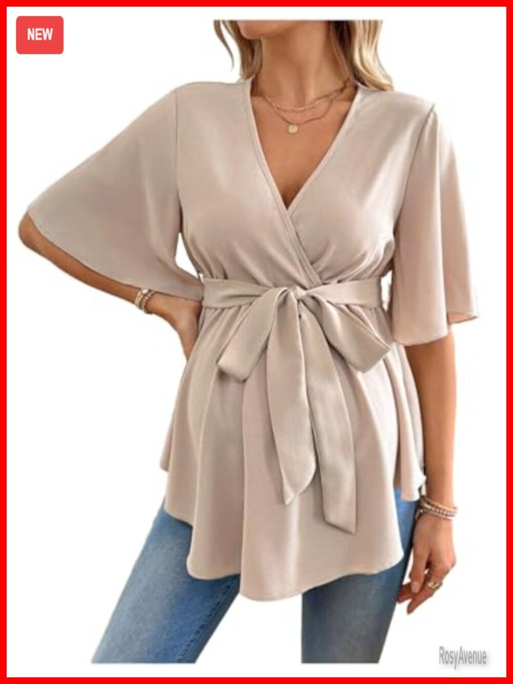Maternity Nursing Wrap Blouse Belted Peplum Tie Front Top